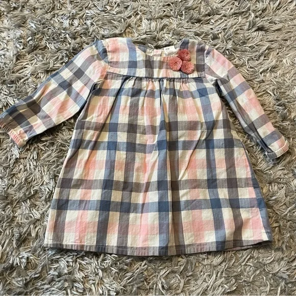 H&M | Dresses | Hm Girls Size 218 Months Long Sleeve Plaid Dress Pink Blue  | Poshmark